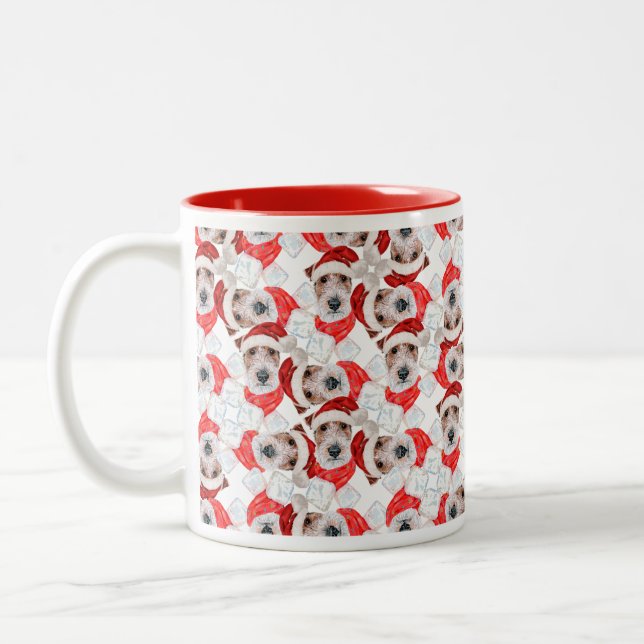 Taza Bicolor Patrón de Navidades graciosos de Fox Terrier (Izquierda)