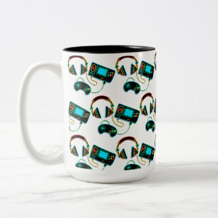 Taza Bicolor Patrón de neón retro de gamer