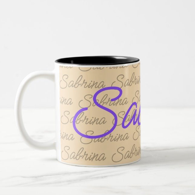 Taza Bicolor Patrón de nombre de firma Purple Sabrina (Izquierda)