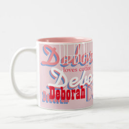 Taza Bicolor patrón de nombres rosas lindos, personalizado
