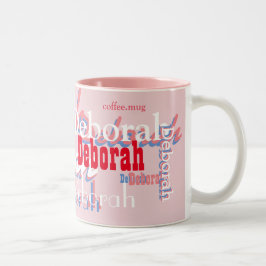 Taza Bicolor patrón de nombres rosas lindos, personalizado