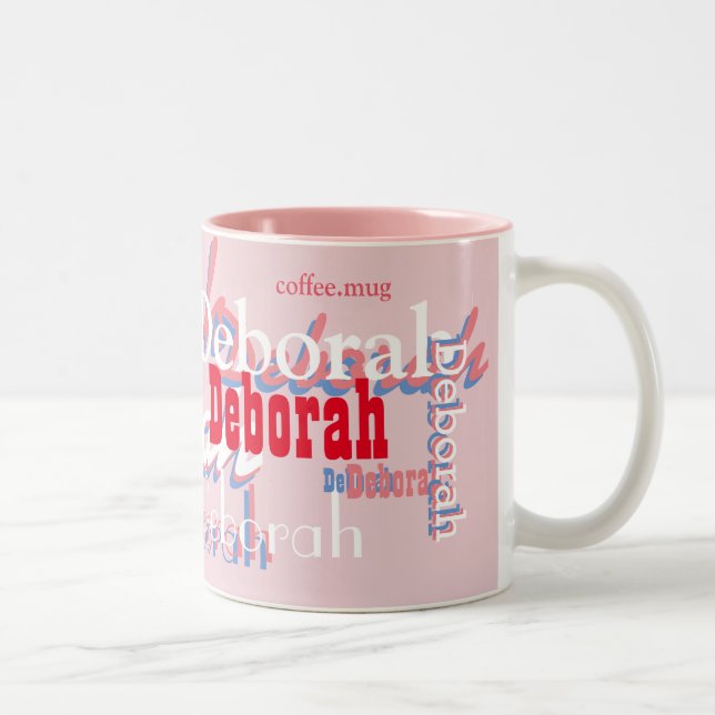Taza Bicolor patrón de nombres rosas lindos, personalizado (Derecha)