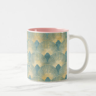 Taza Bicolor Patrón de oro verde azulado, patrón de plumas de v