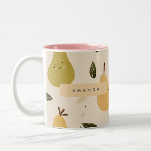 Taza Bicolor Patrón de Pear Whimsical Cuto Personalizado