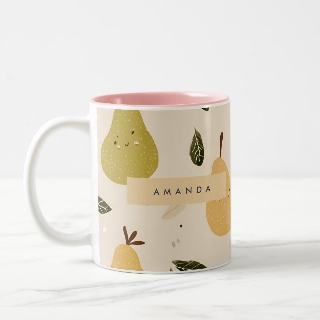 Taza Bicolor Patrón de Pear Whimsical Cuto Personalizado (Izquierda)