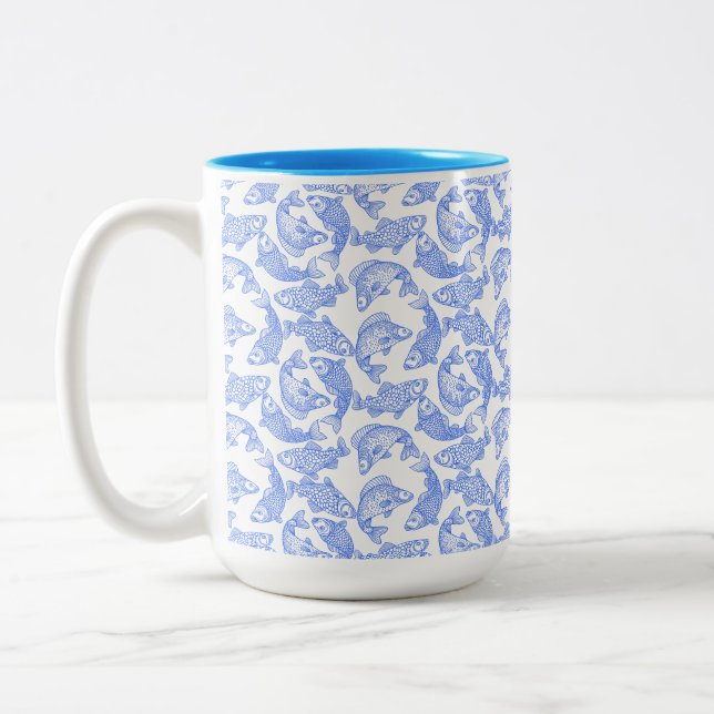 Taza Bicolor Patrón de Pez Azul (Izquierda)