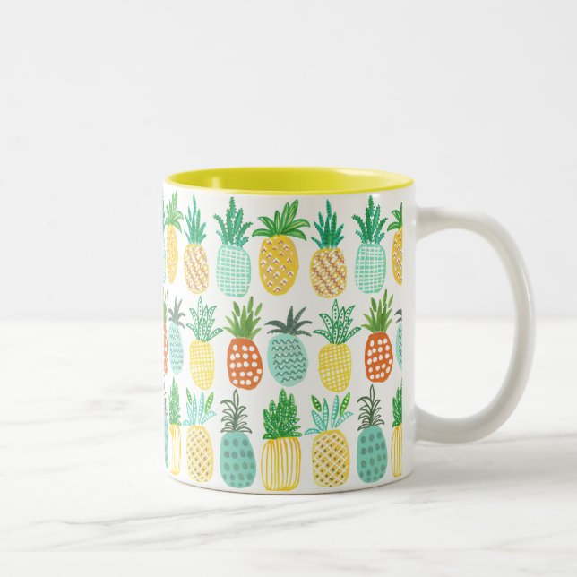 Taza Bicolor Patrón de piña amarillo y verde Tropical (Derecha)