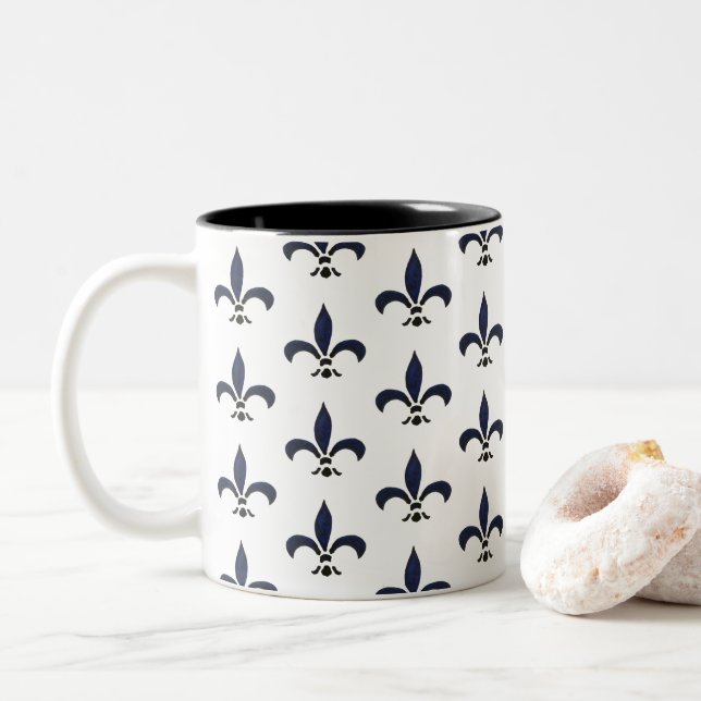 Taza Bicolor Patrón de pintura de Fleur de Lis (Con donut)