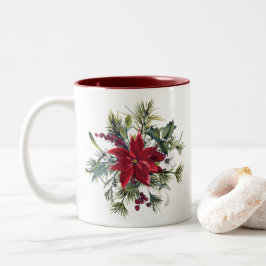 Taza Bicolor Patrón de poinsettia acuarela