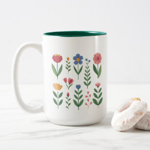 Taza Bicolor Patrón de pradera de flores silvestres colorido fl