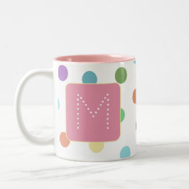 Taza Bicolor Patrón de puntos coloreados monograma