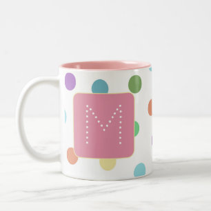 Taza Bicolor Patrón de puntos coloreados monograma