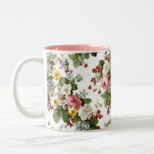 Taza Bicolor Patrón de ramo floral de cabaña vintage