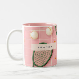 Taza Bicolor Patrón de raqueta de tenis retro personalizado mon