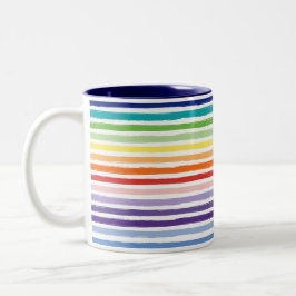 Taza Bicolor Patrón de Raya de Cepillo de Acuarela Arcoíris