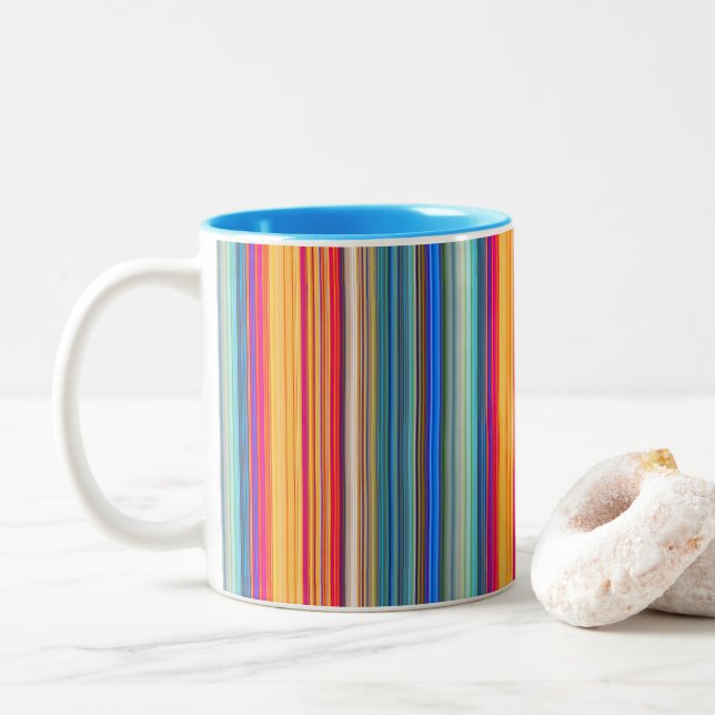 Taza Bicolor Patrón de rayas multicolor (Con donut)