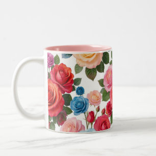 Taza Bicolor Patrón de rosas coloridas