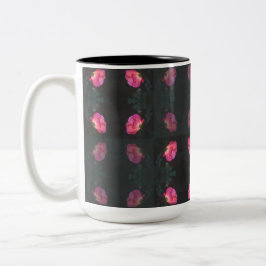 Taza Bicolor Patrón de Rosas Rosadas