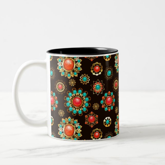 Taza Bicolor Patrón de Seamless Brooches Étnicos (Izquierda)
