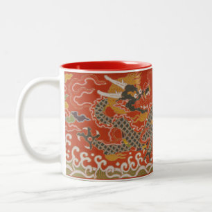 Taza Bicolor Patrón de seda con dragón negro y rojo imperial