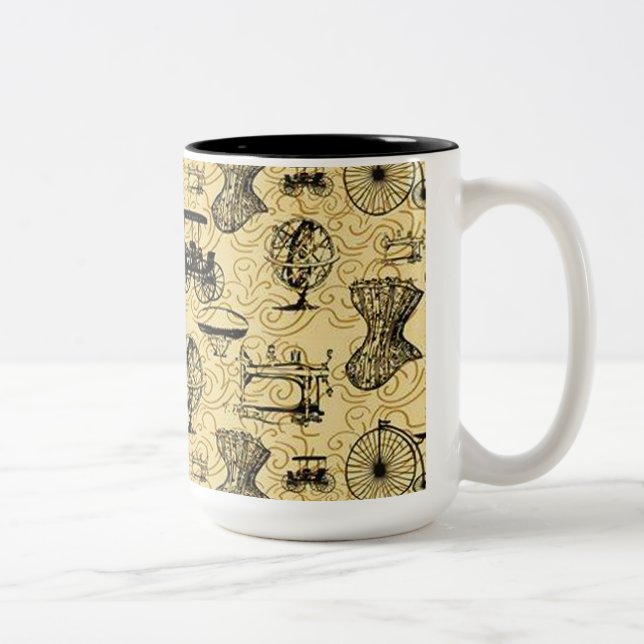 Taza Bicolor Patrón de Steampunk amarillo café Mug (Derecha)
