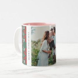 Taza Bicolor Patrón de suéter de punto acogedor Foto Navideña