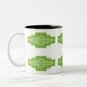 Taza Bicolor Patrón de Sunburst Art Deco en Blanco y Lime