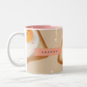 Taza Bicolor Patrón de tostadas y huevos sonrientes personaliza