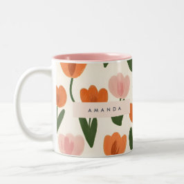 Taza Bicolor Patrón de tulipán de manantial cúbico personalizad