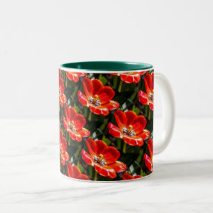 Taza Bicolor Patrón de tulipanes rojos