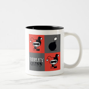 Taza Bicolor Patrón de verificación de Chibi Harley Quinn