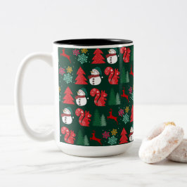 Taza Bicolor Patrón de vibraciones navideñas coloridas