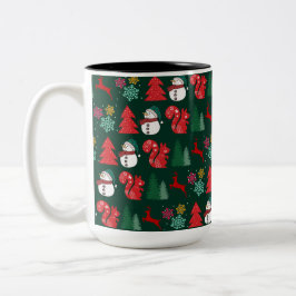 Taza Bicolor Patrón de vibraciones navideñas coloridas