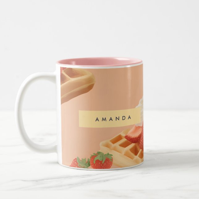 Taza Bicolor Patrón de Waffle de fresa dulce personalizado (Izquierda)