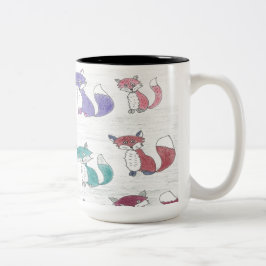 Taza Bicolor Patrón de zorros divertidos