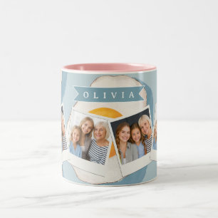 Taza Bicolor Patrón Divertido Azul de Huevo Frito Personalizado
