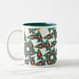 Taza Bicolor Patrón divertido de Basset Hound para Navidad