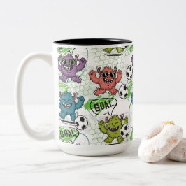 Taza Bicolor Patrón Divertido de Fútbol de Monstruos