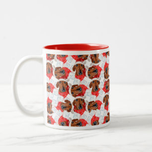 Taza Bicolor Patrón divertido de Navidad de Dachshund rojo