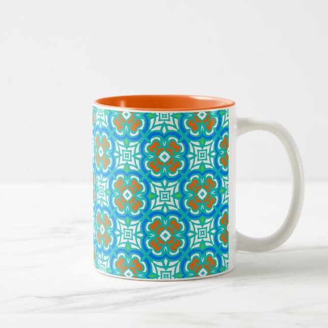 Taza Bicolor Patrón étnico Verde azulado (Derecha)