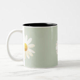 Taza Bicolor Patrón Feliz de Margarita Sonriente Adorable Prima