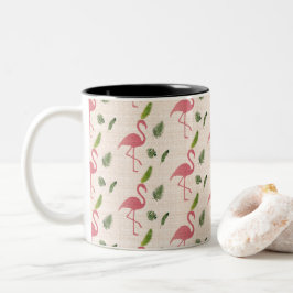 Taza Bicolor Patrón Flamingo Rosa