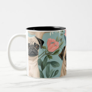 Taza Bicolor Patrón Floral Antiguo de Pug Diseño Botánico Adora