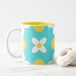 Taza Bicolor Patrón floral azul turquesa retro