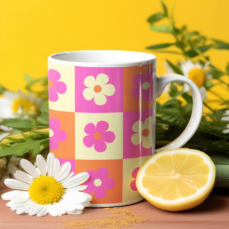 Taza Bicolor Patrón floral bohemio retro colorido