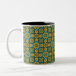 Taza Bicolor Patrón floral boho continuo en estilo folclórico v