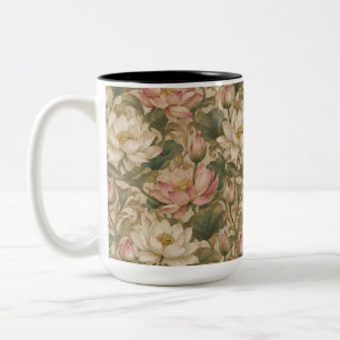 Taza Bicolor Patrón floral botánico de loto de agua vintage