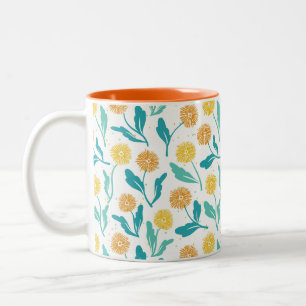 Taza Bicolor Patrón floral de Dandelion amarillo - Inspirado en