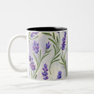 Taza Bicolor Patrón floral de lavanda en acuarela sin costuras