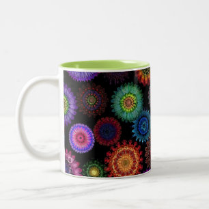 Taza Bicolor Patrón floral de mandala colorido   Arte boho vibr